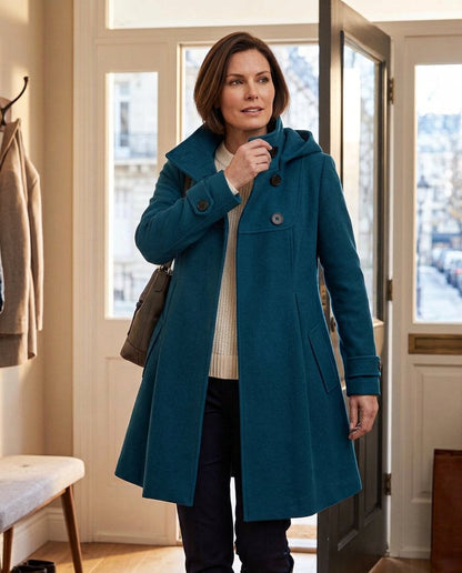 Wanda Salvadori™ Elegant Hooded Swing Coat for Cold Outings