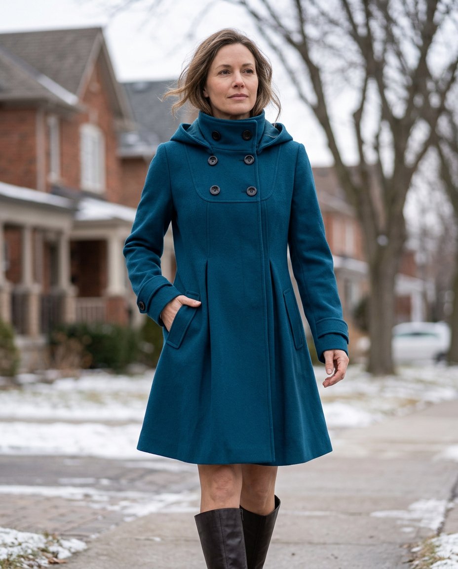 Wanda Salvadori™ Elegant Hooded Swing Coat for Cold Outings