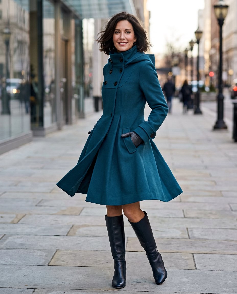Wanda Salvadori™ Elegant Hooded Swing Coat for Cold Outings