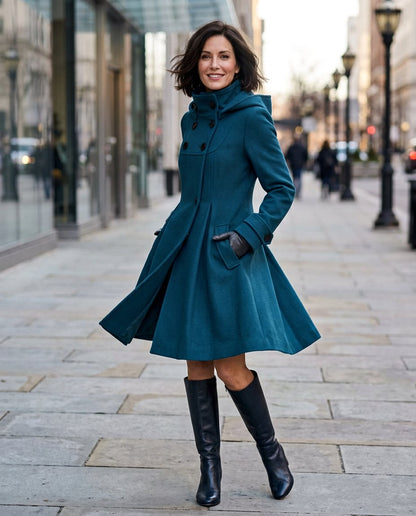 Wanda Salvadori™ Elegant Hooded Swing Coat for Cold Outings