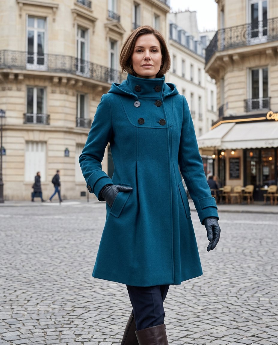 Wanda Salvadori™ Elegant Hooded Swing Coat for Cold Outings