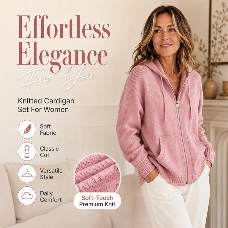 Yara Women's Loose Hooded Knit Cardigan - front main view of cozy hooded knit cardigan