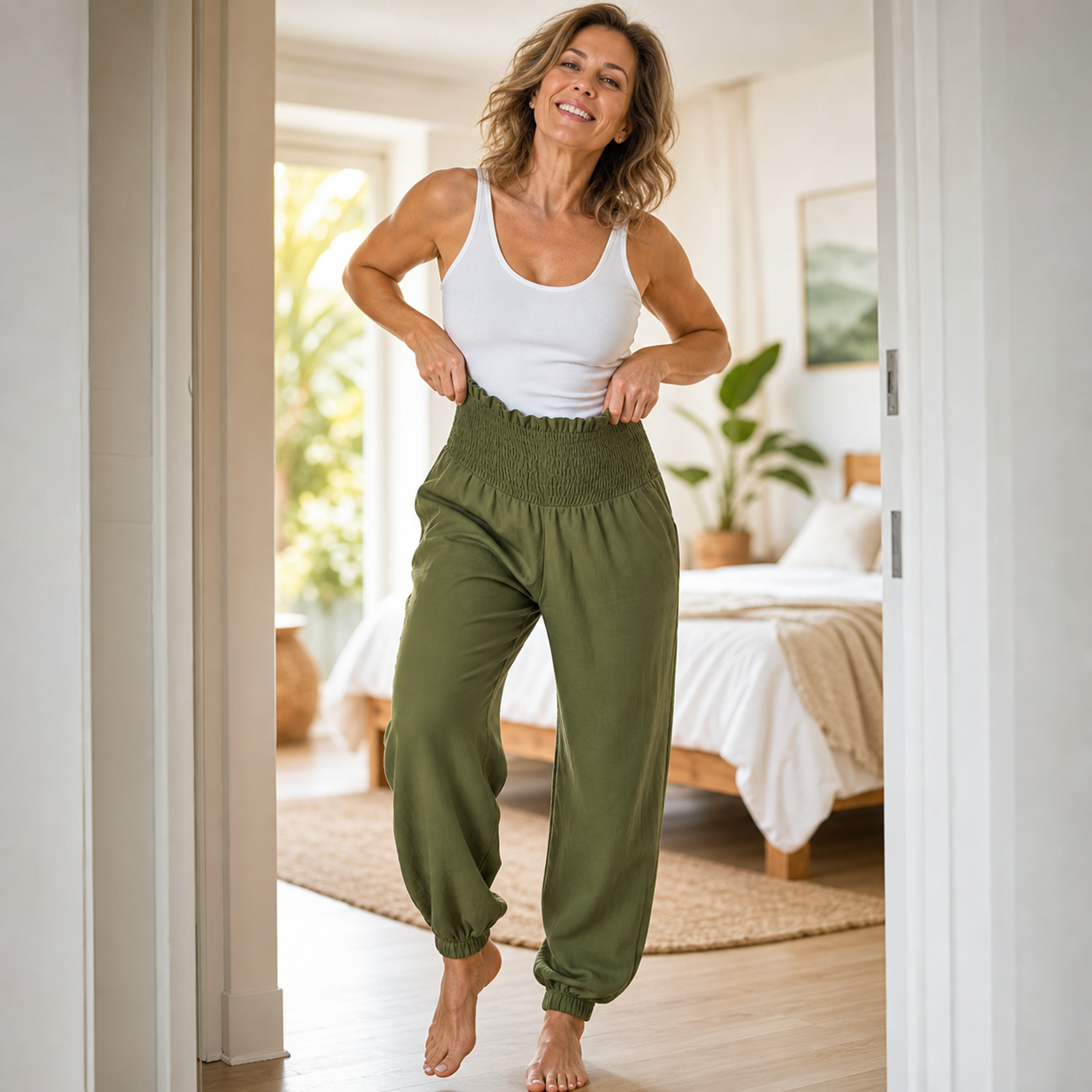 Yara Frasconi™ Breathable Ruched Harem Pants for Easy Comfort