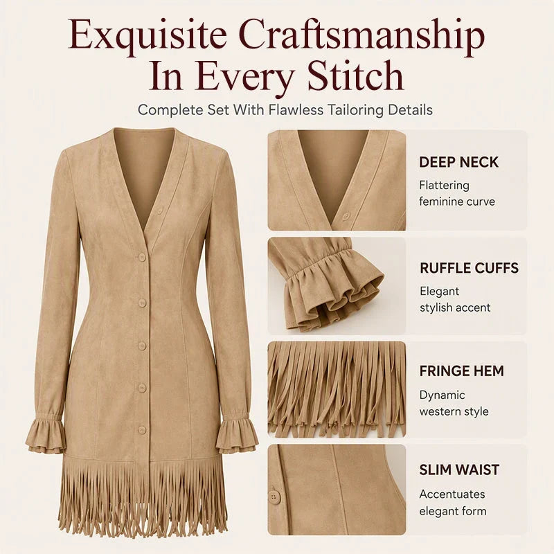 Yara Ravasi™ Elegant Fringe Dress with Flattering Ruffle Sleeves