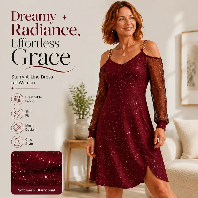 Zaira Bonarrigo Elegant Mesh Sleeve Dress - main front view with bare shoulders and mesh sleeves