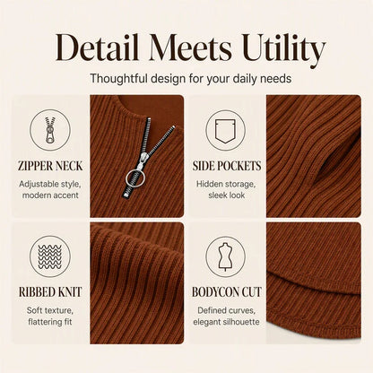 Zelinda Baccelli™ Ribbed Zip Dress for Effortless Style