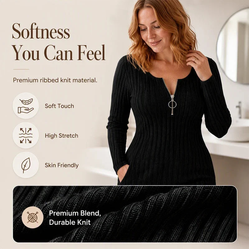 Zelinda Baccelli™ Ribbed Zip Dress for Effortless Style