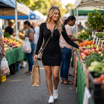 Zelinda Baccelli™ Ribbed Zip Dress for Effortless Style