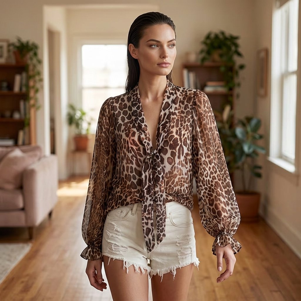 Zelinda Baldovini™ Flattering Leopard Print V-Neck Top