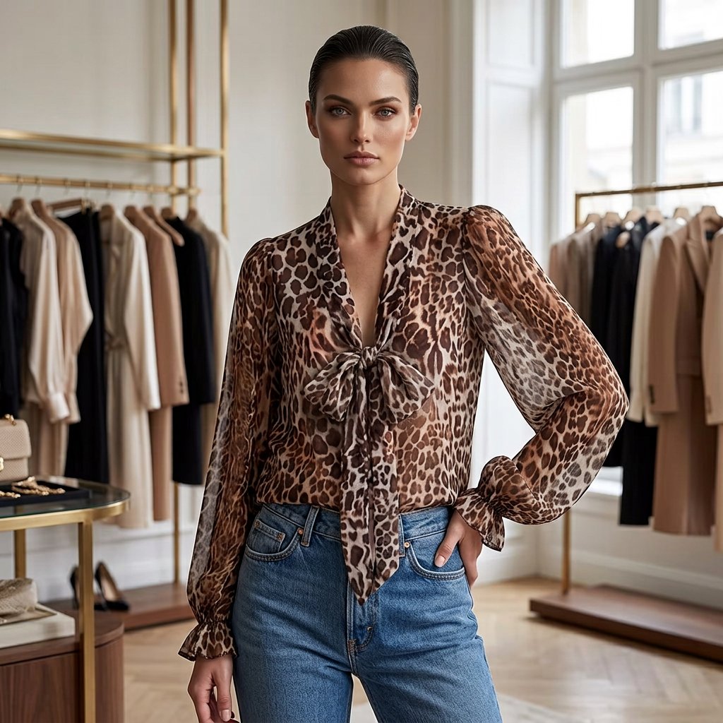Zelinda Baldovini™ Flattering Leopard Print V-Neck Top