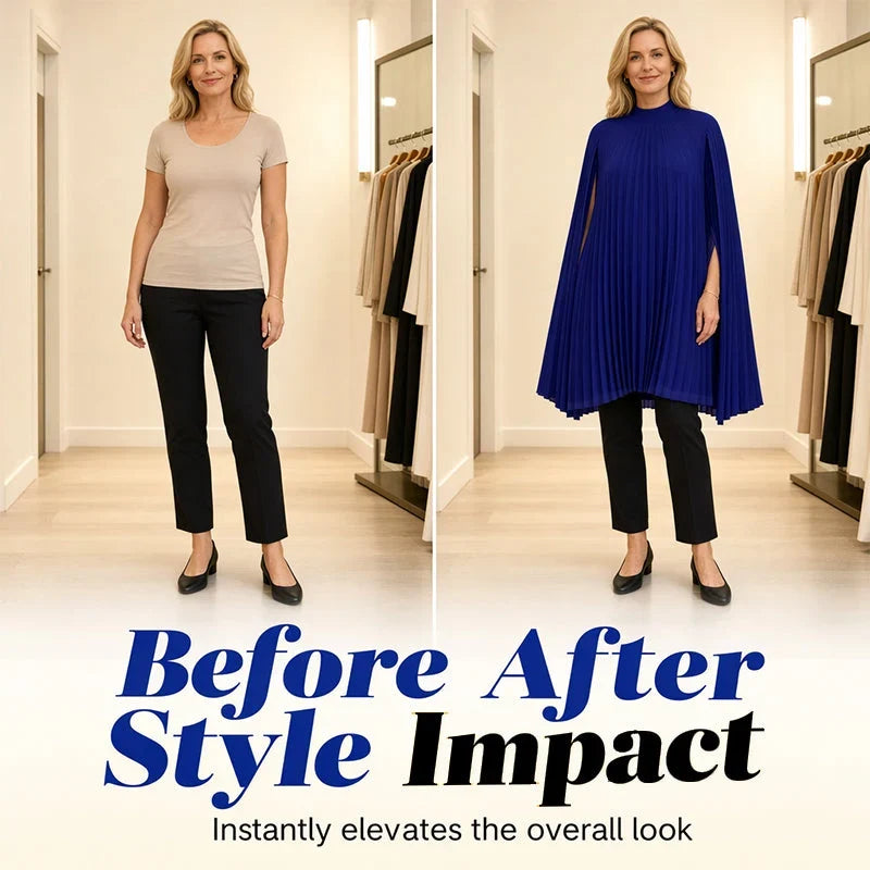 Zelinda Barchetti™ Elegant Pleated Cape Dress for Effortless Style