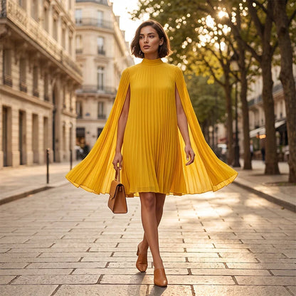 Zelinda Barchetti™ Elegant Pleated Cape Dress for Effortless Style