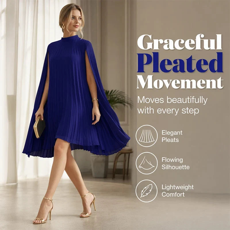 Zelinda Barchetti™ Elegant Pleated Cape Dress for Effortless Style