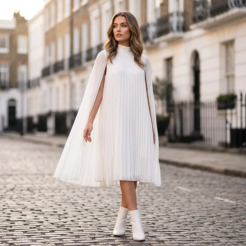 Zelinda Barchetti™ Elegant Pleated Cape Dress for Effortless Style