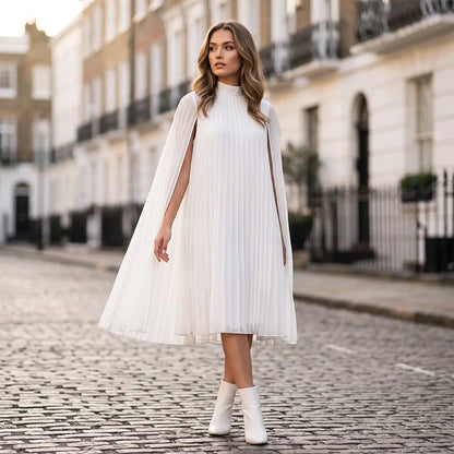 Zelinda Barchetti™ Elegant Pleated Cape Dress for Effortless Style