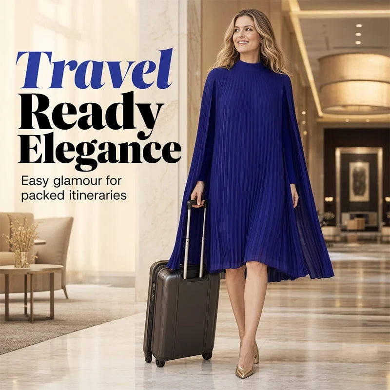 Zelinda Barchetti™ Elegant Pleated Cape Dress for Effortless Style