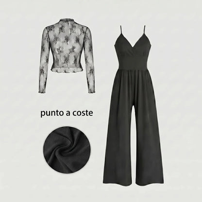 Zelinda Vergano™ Elegant Lace Top and Pocket Tracksuit