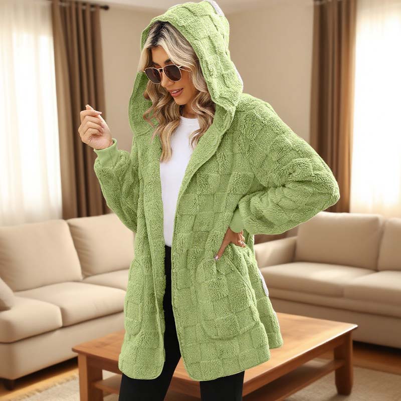 Zenaide Salerno Cozy Checkered Cardigan - main front product view of fuzzy checkered knit cardigan