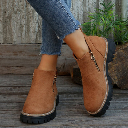 ZipStryde Sleek Zip Ankle Boots - three-quarter angle view of round toe ankle boot